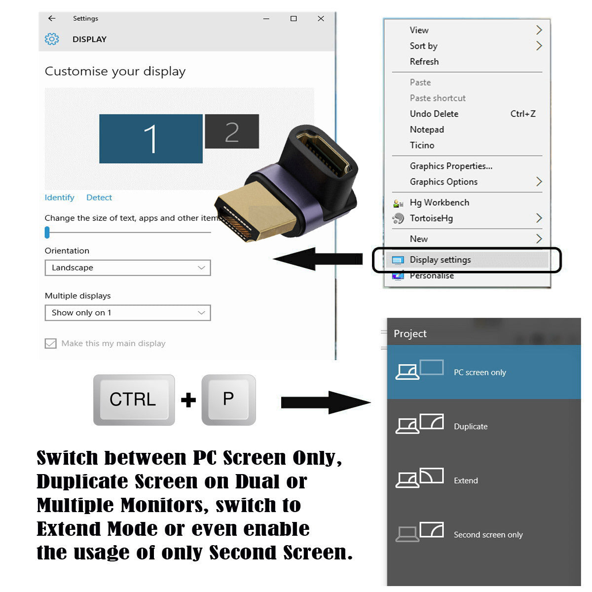HD-011-A8K05 90-Degree Up Angled HDMI Male to HDMI 2.1 Female Adapter HDMI Converter Supports Up to 8K 60Hz Video Output