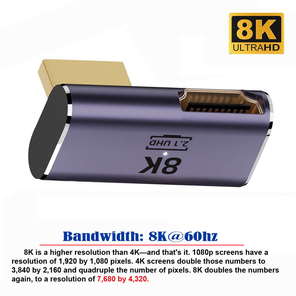 HD-011-A8K08 90-Degree Right Up Angled HDMI Extension Adapter Support 8K 60Hz HD Video HDMI Male to HDMI 2.1 Female Converter