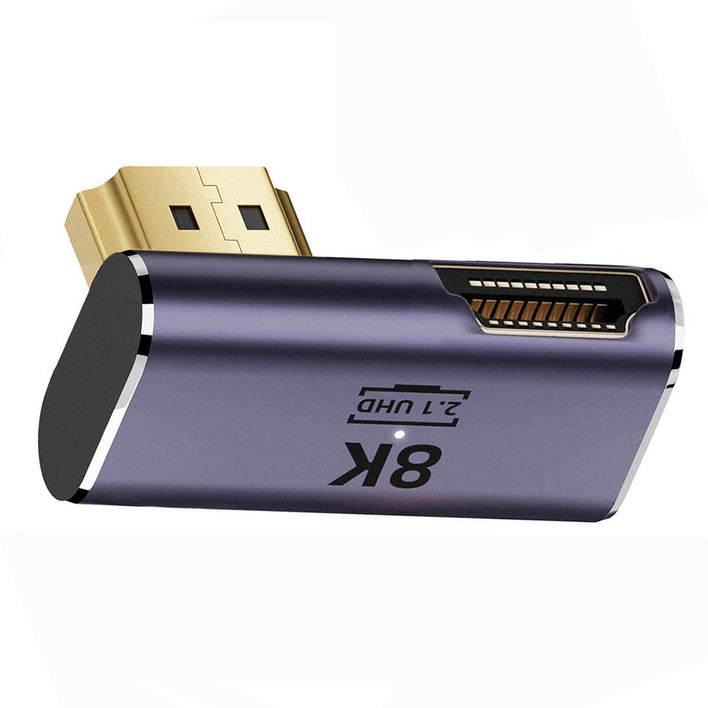 HD-011-A8K09 HDMI Male to HDMI 2.1 Female Converter Vertical 90-Degree Left Down Angled UHD Extension Adapter Support 8K 60Hz HDTV