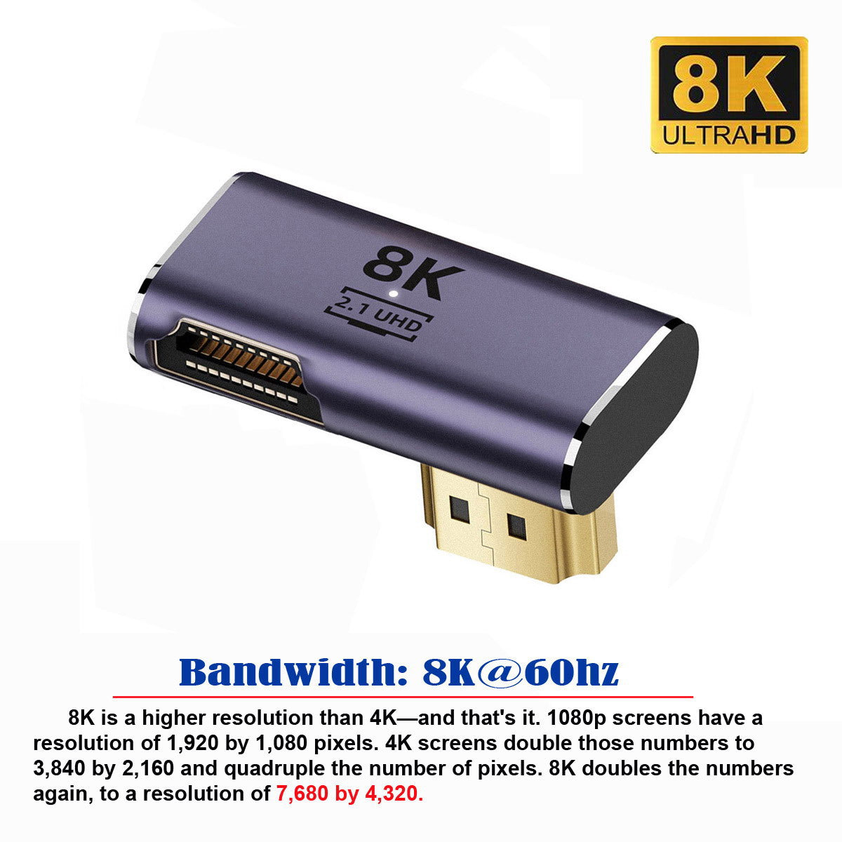 HD-011-A8K09 HDMI Male to HDMI 2.1 Female Converter Vertical 90-Degree Left Down Angled UHD Extension Adapter Support 8K 60Hz HDTV