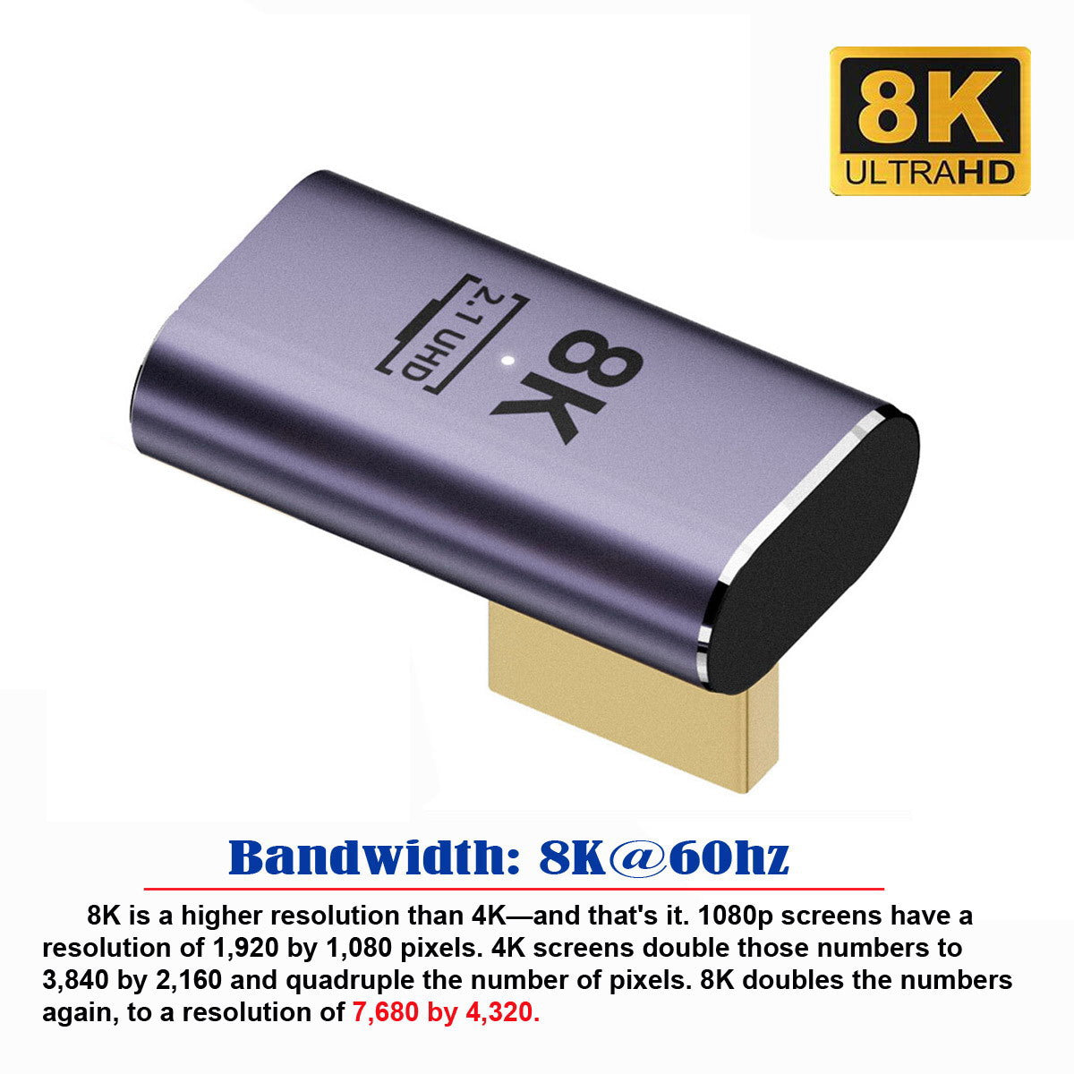 HD-011-A8K10 90-Degree Left Angled 8K UHD Video Converter HDMI Male to HDMI 2.1 Female Adapter Coupler Computer HD Video Extender