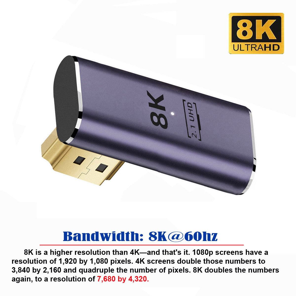 HD-011-A8K11 90-Degree Right Angled HDMI Male to HDMI 2.1 Female Adapter Coupler Laptop Computer HD Video Extender 8K UHD Video Converter