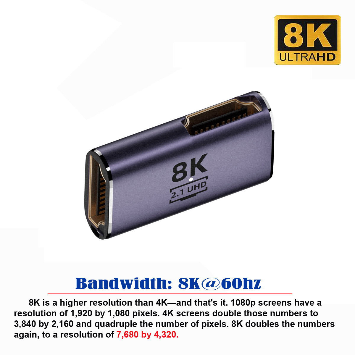 HD-011A8K13 HDMI Coupler HDMI Female to HDMI 2.1 Female Adapter UHD 8K 60Hz Video Output Converter for Laptop Computer Projector