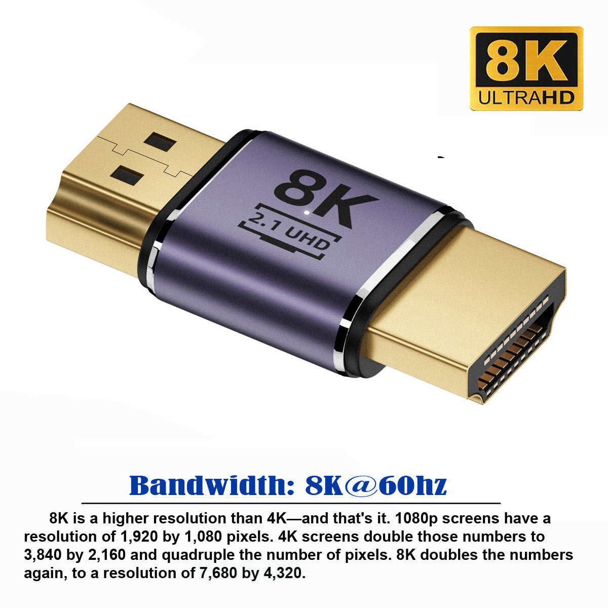 HD-011-A8K14 Gold-Plated HDMI Male to HDMI 2.1 Male Extension Adapter HDMI Coupler UHD 8K 60Hz Video Output Converter