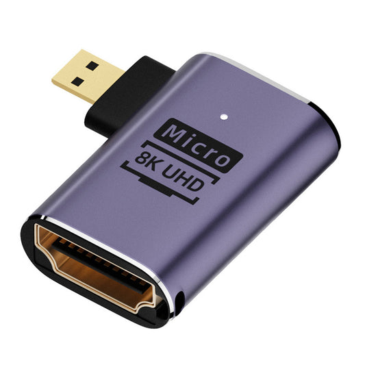 HD-023-D8K03 Micro HDMI Male to HDMI 2.1 Female Adapter Compatible with Laptop Computer, Angled Design 8K UHD Video HDTV Extension Converter