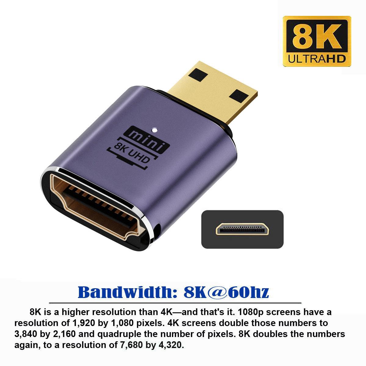 HD-038-C8K01 Mini HDMI Male to HDMI 2.1 Female Gold-Plated Convertor UHD Extension HDMI Adapter Support 8K 60Hz HDTV