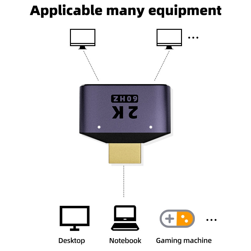 2-In-1 UHD 2K HDMI Splitter Converter 1 In 2 Out 60Hz Video Output Display Mirror HDMI Adapter with Indicator Light for Dual Monitors