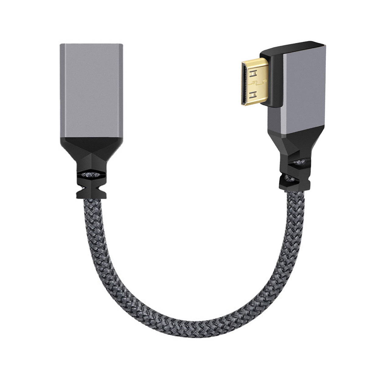 HD-004-RI 4K Mini HDMI 1.4 Male 90 Degree Angled to HDMI Female Ultra HD Nylon Braided Extension Cable