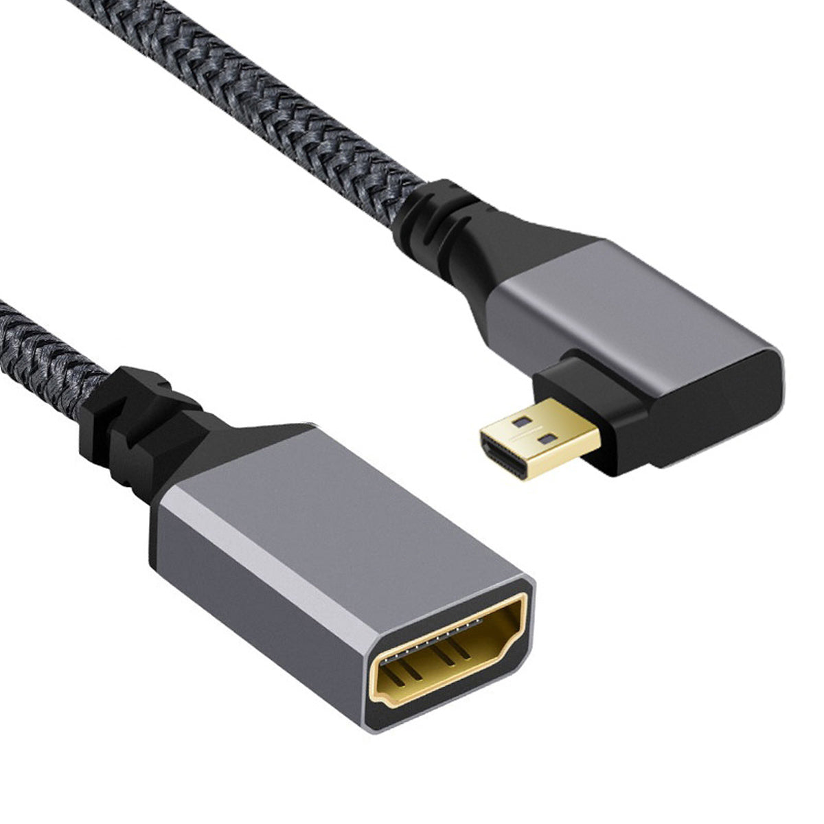 HD-012-RI 4K Micro HDMI 1.4 Male 90 Degree Angled to HDMI Female Extension Cable Metal Connector Adapter Cord