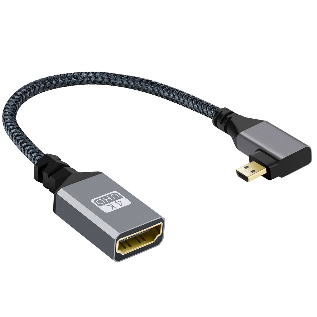HD-012-RI 4K Micro HDMI 1.4 Male 90 Degree Angled to HDMI Female Extension Cable Metal Connector Adapter Cord