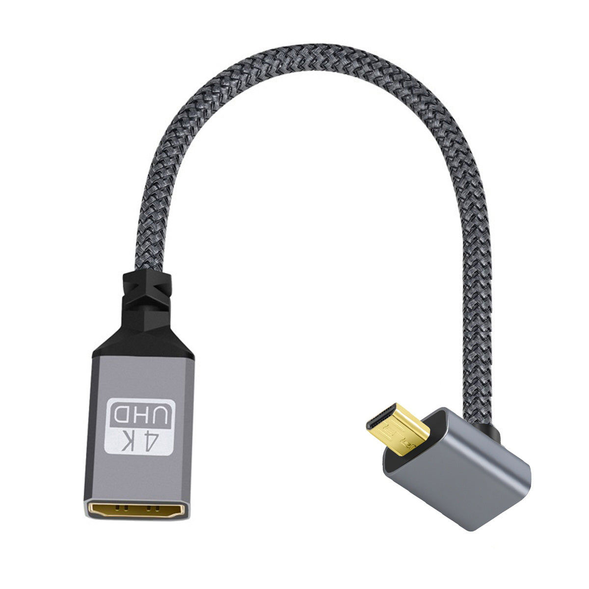 HD-012-UP Micro HDMI 1.4 Male 90 Degree Angled to HDMI Female 4K Video Extension Cable Metal Connector Adapter Cord