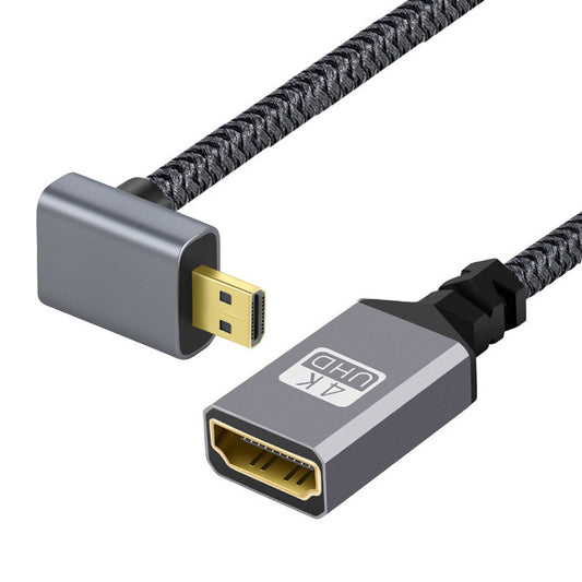 HD-012-DN 4K Micro HDMI 1.4 Male 90 Degree Angled to HDMI Female Adapter Extension Cable UHD Metal Connector Braided Cord