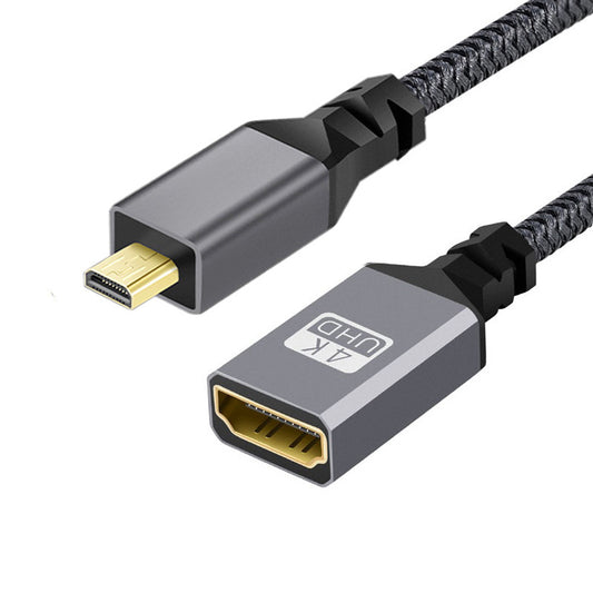 HD-012-BK 4K Ultra HD Micro HDMI 1.4 Male to HDMI Female Extension Cable Metal Connector Braided Cord