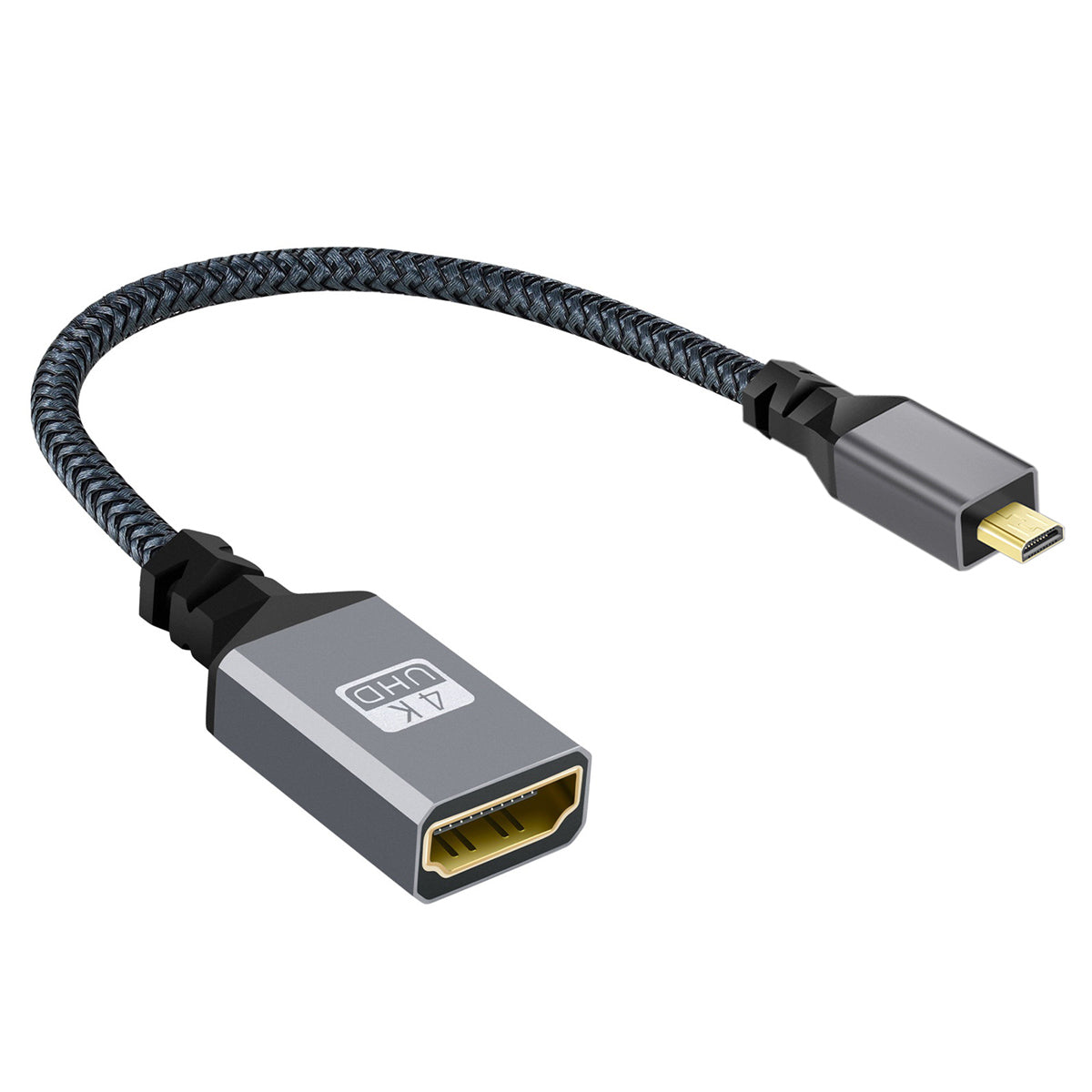 HD-012-BK 4K Ultra HD Micro HDMI 1.4 Male to HDMI Female Extension Cable Metal Connector Braided Cord
