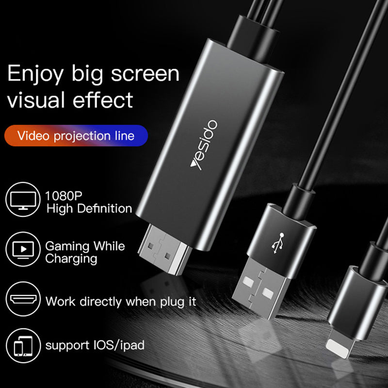 Uniqkart HM04 1.8m Lightning to HDMI 1080P HD Video Adapter Cable with USB Power Cord