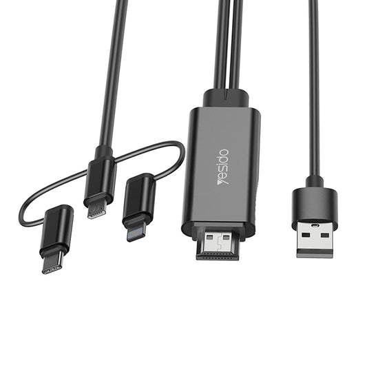 Uniqkart HM05 1.8m 3-in-1 Lightning / Micro / Type-C to HDMI 1080P HD Video Adapter Cable with USB Power Cord