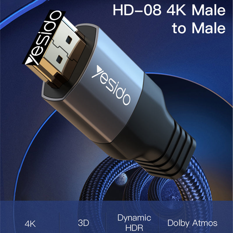 Uniqkart HM08 2m HDMI Male to HDMI Male Extension Cable 4K HDMI Ultra HD Video Nylon Braided Cord