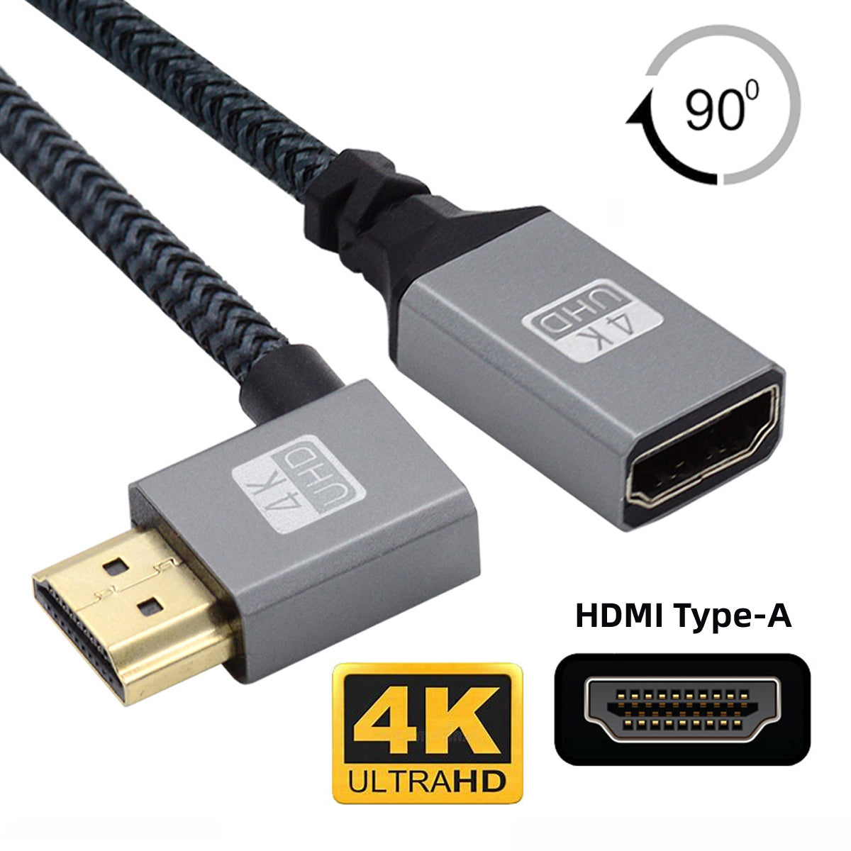 HD-061-LE 15cm Angled 90 Degree HDMI Type-A Male to Female Extension Cable Support HDTV 4K 60hz 3D