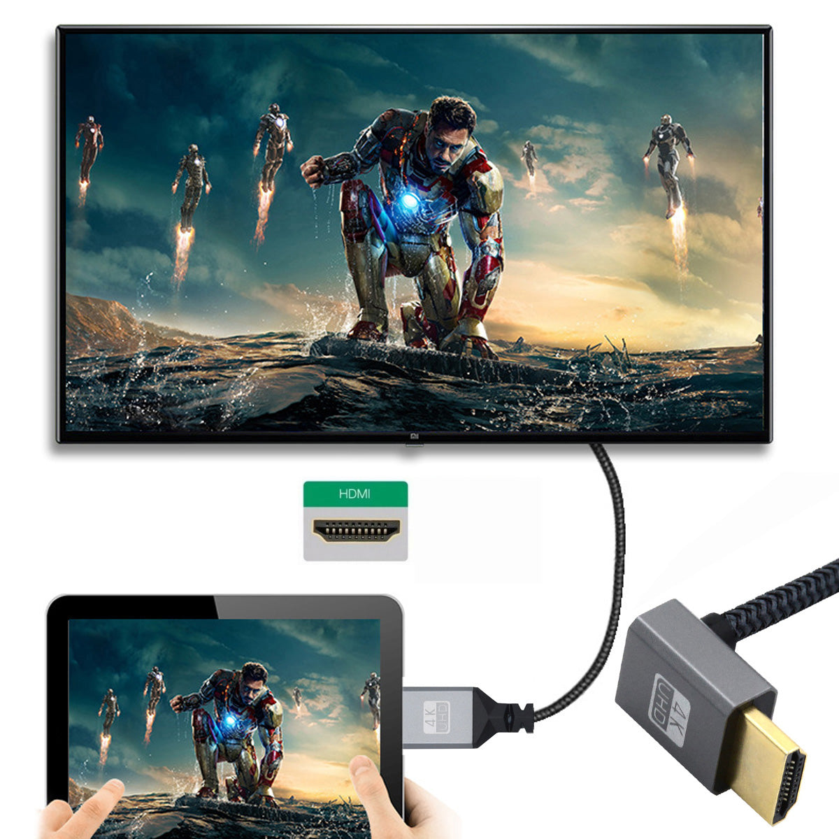 HD-061-DN 15cm HDMI Type-A Male to Female Extension Cable 90 Degree Elbow Converter Support HDTV 4K 60hz 3D