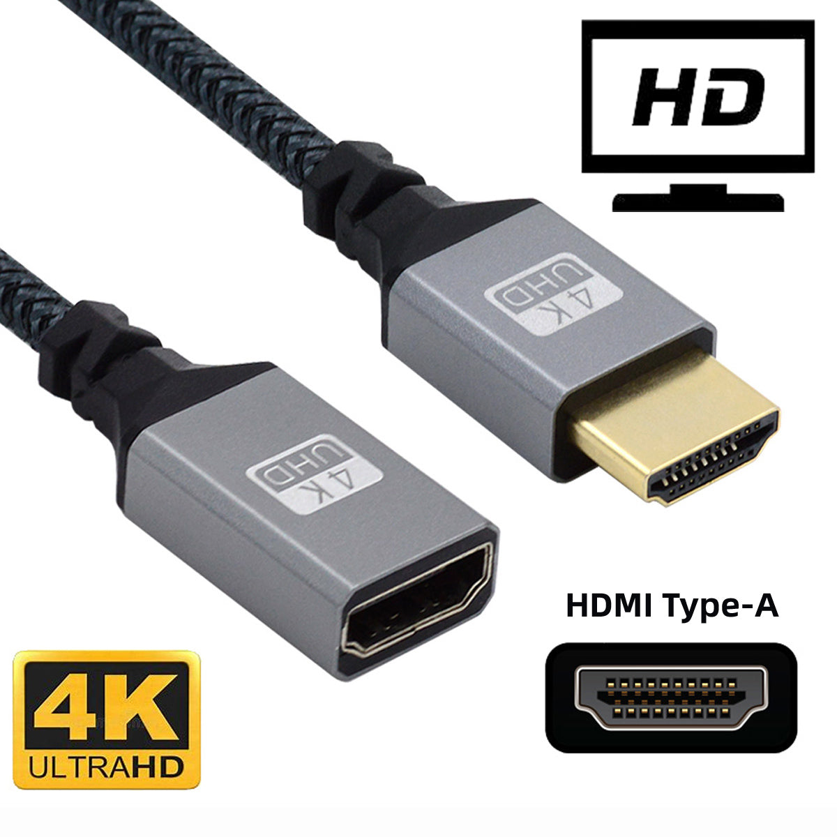 HD-061-BK 15cm HDMI Type-A Male to Female Extension Cable Converter Support HDTV 4K 60hz 3D