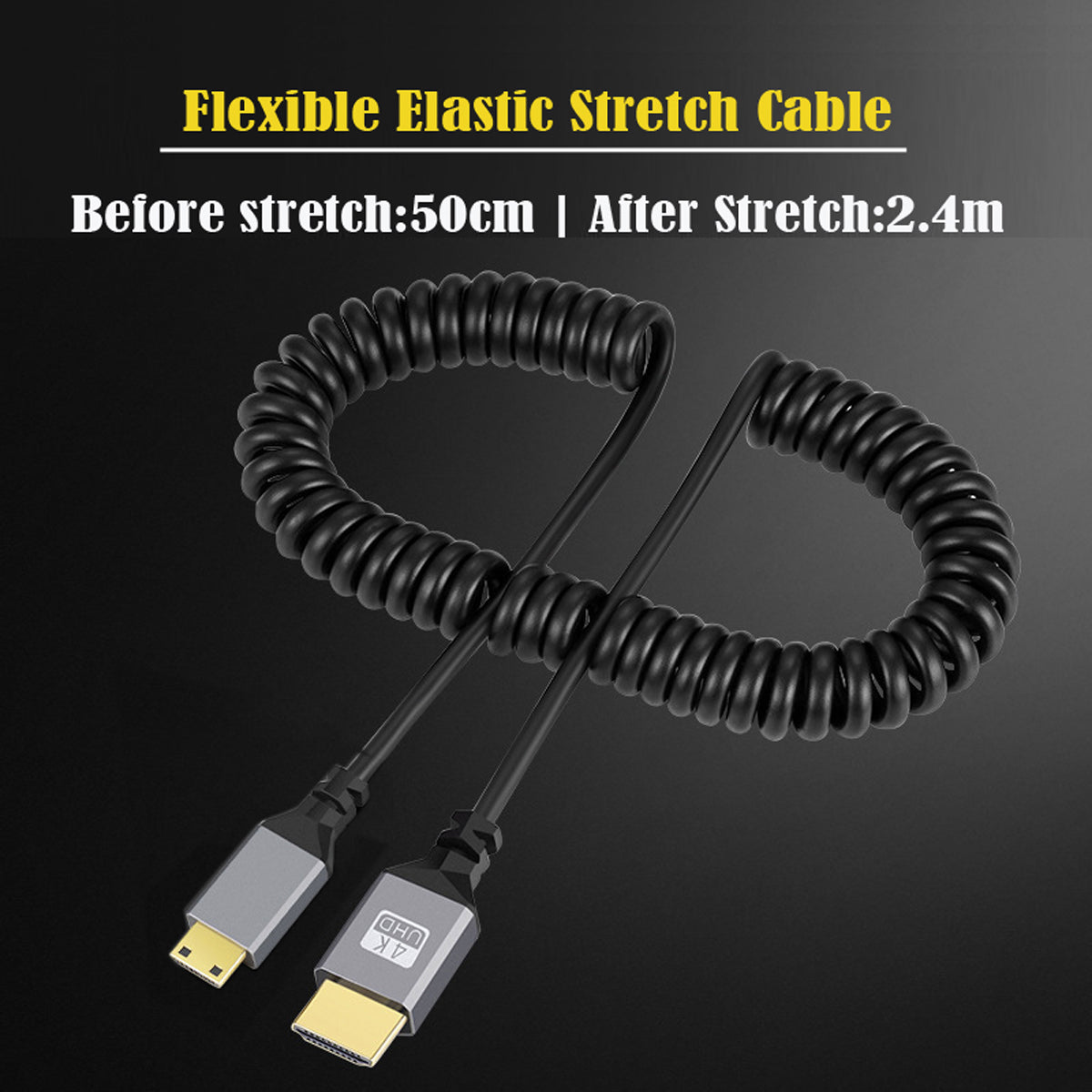 HD-036 HDMI 2.0 Spring Spiral Cable Mini HDMI Male to HDMI Male Computer Laptop Connection Line for HDTV