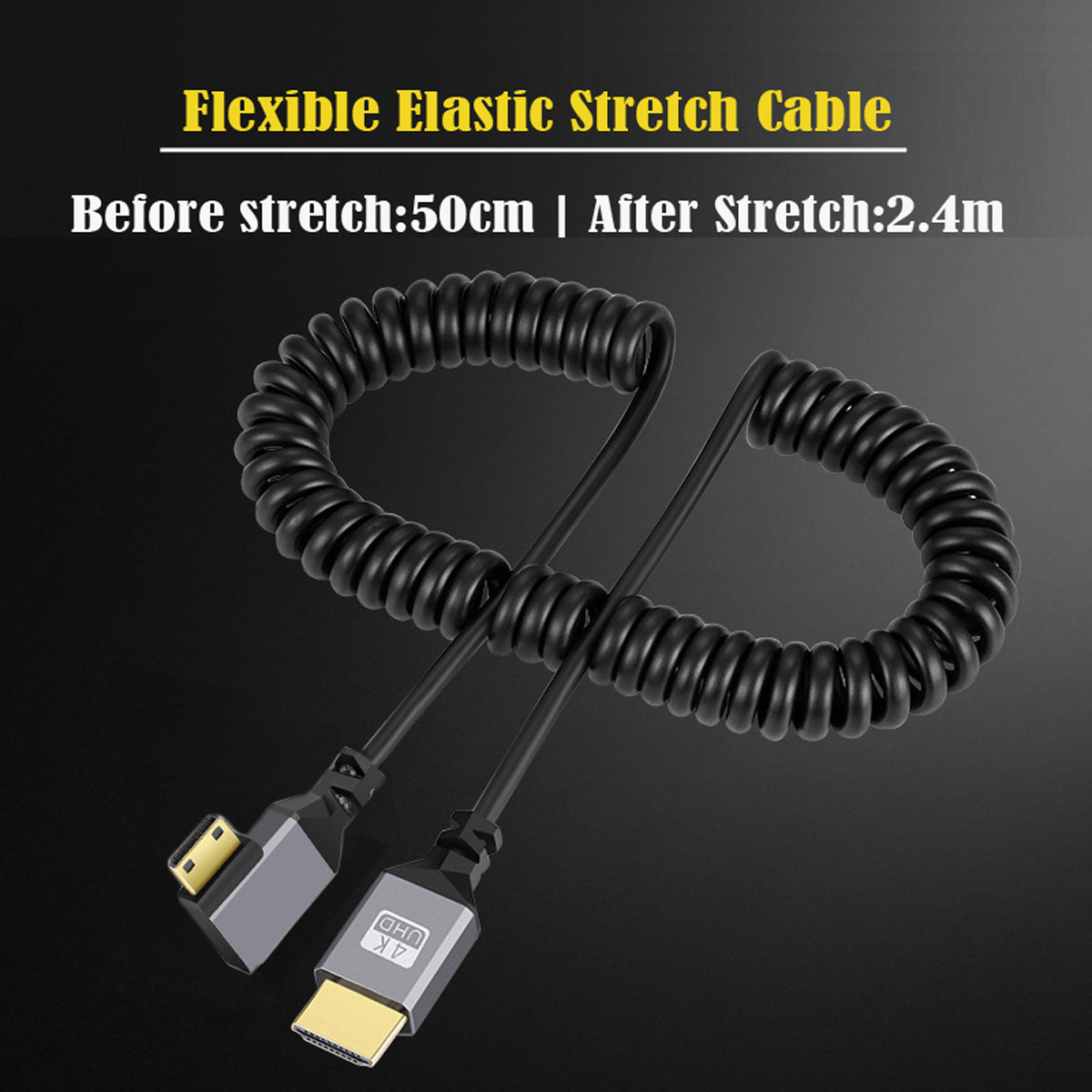 HD-036-RI Mini HDMI 1.4 Male to HDMI Male Cable Ultra HD 4K 60Hz Right Angled 90 Degree Stretch Coiled Cord