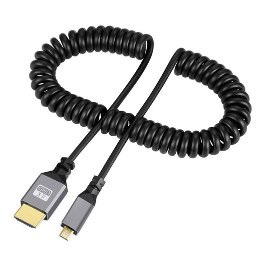 HD-037-BK Micro HDMI 1.4 Male to HDMI Male Stretch Coiled Cable 4K 60Hz Straight Connector Cord for HDTV PC Laptop Monitor