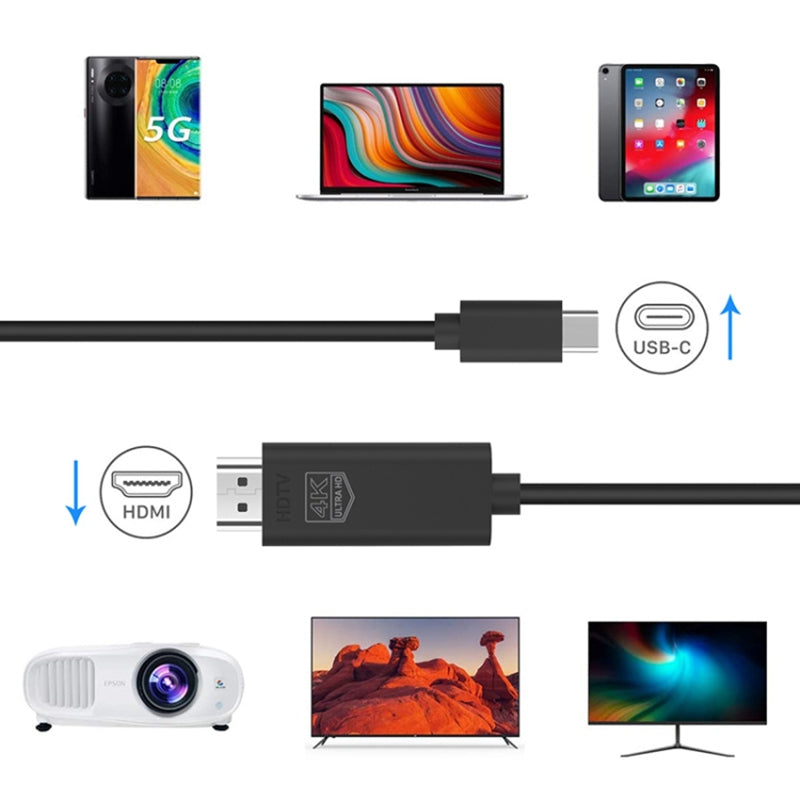 Uniqkart UC503 1.8m Type-C Male to HDMI Male Cable Adapter HD 4K / 30Hz Sync Screen HDTV Cable