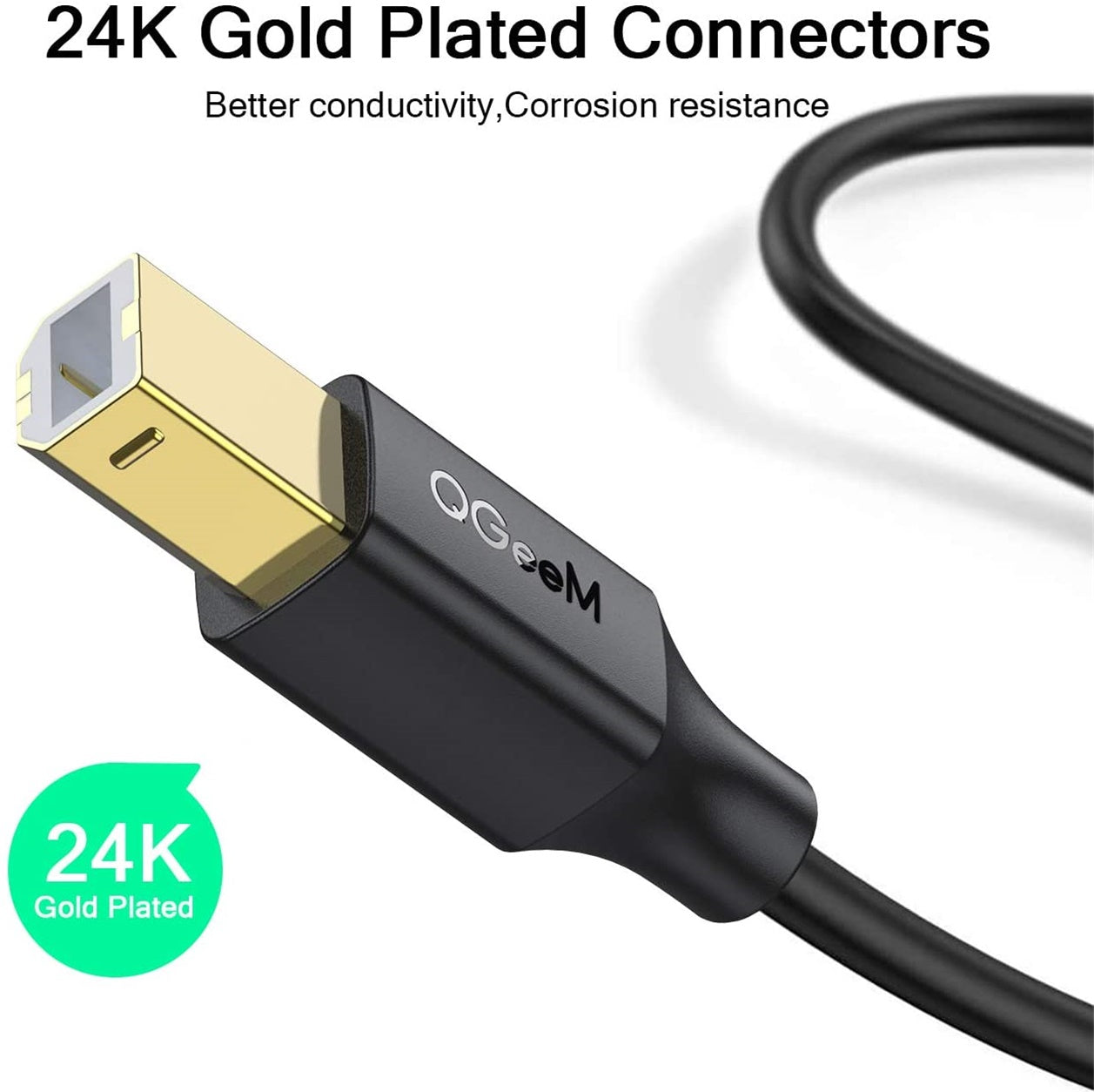 Uniqkart QG-CVQ20 1m Gold Plated High-Speed Scanner Cord USB 2.0 A Male to B Male Printer Cable Compatible with Printer Scanner Fax Machine