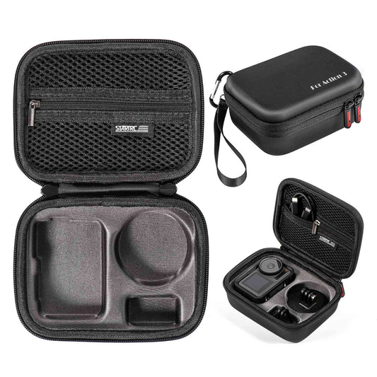 Uniqkart For DJI Osmo Action 3 Portable Shockproof Carrying Case Camera Storage Bag with Carabiner and Hand Strap - Black