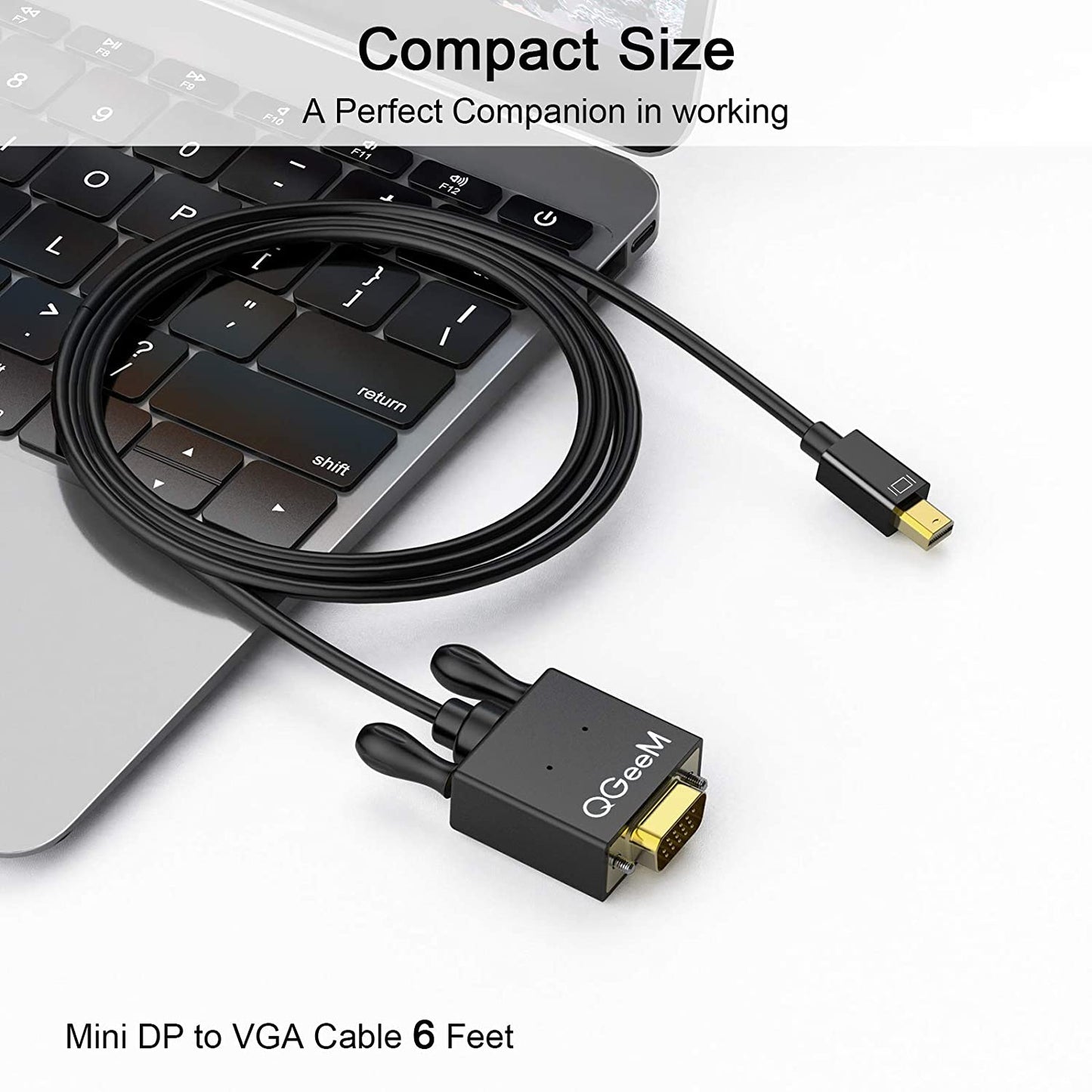 Uniqkart QG-HD29 Mini DisplayPort to VGA Adapter Mini DP Male to VGA Male Converter Compatible with Computer HDTVs Monitors Projectors 1.8m