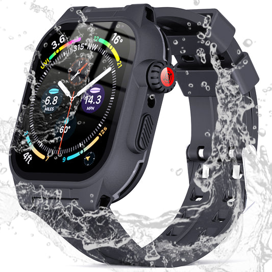 SHELLBOX For Apple Watch Series 8 41mm / 7 41mm IP68 Waterproof Case with Silicone Watch Band Smart Watch Protector Replacement Strap