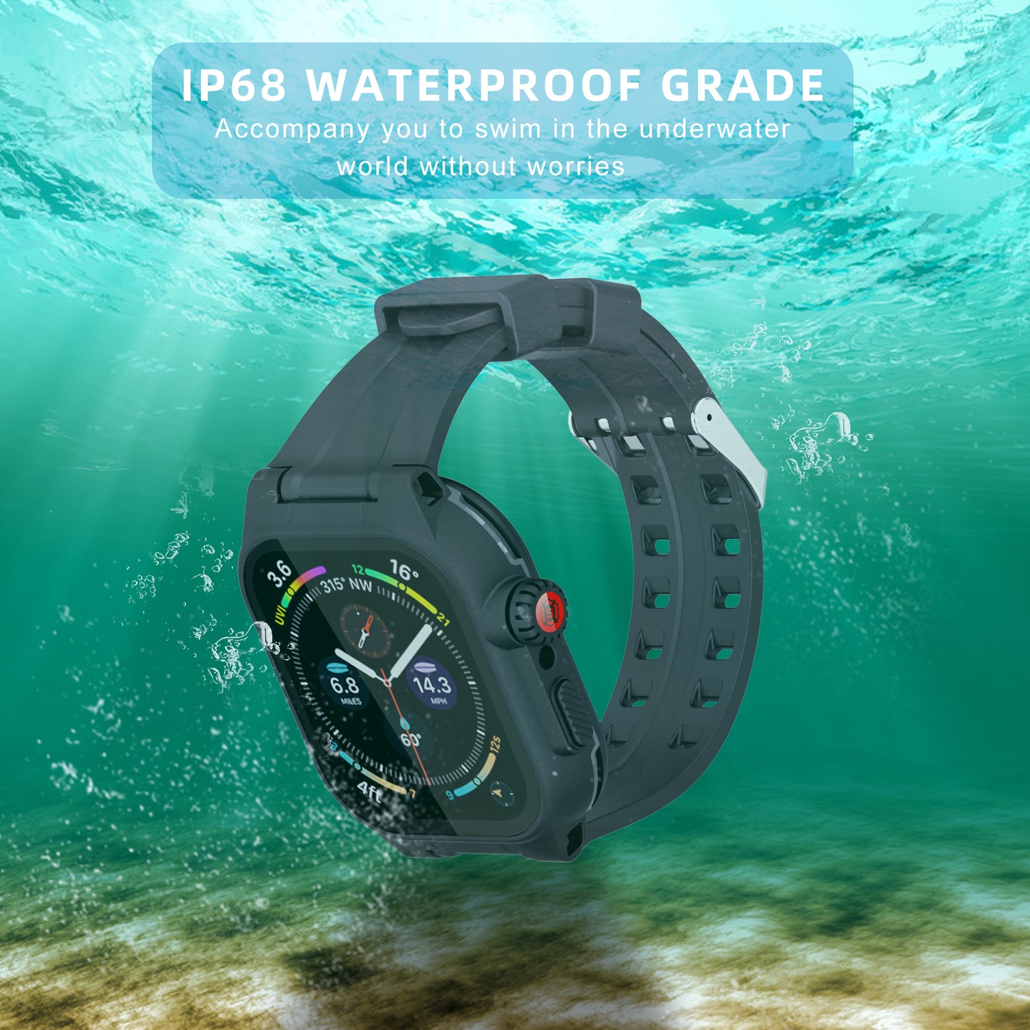 SHELLBOX For Apple Watch Series 8 41mm / 7 41mm IP68 Waterproof Case with Silicone Watch Band Smart Watch Protector Replacement Strap