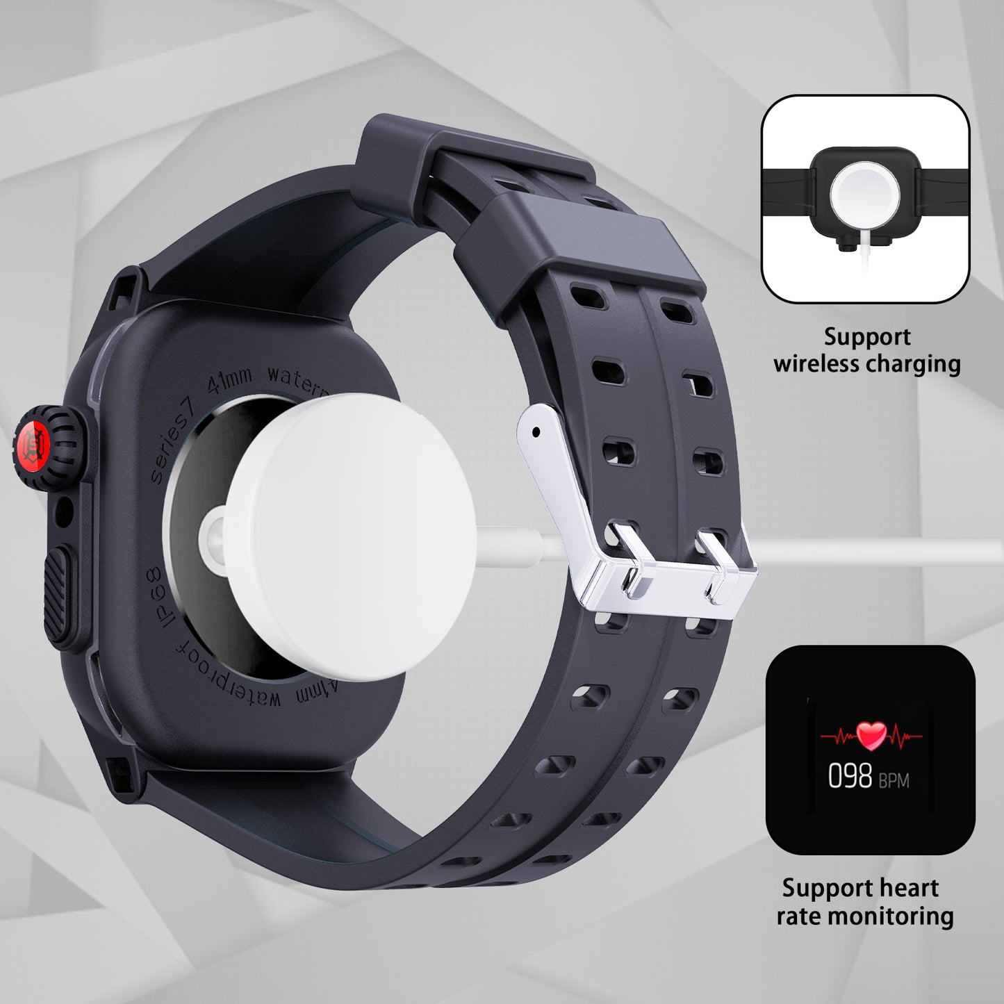 SHELLBOX For Apple Watch Series 8 41mm / 7 41mm IP68 Waterproof Case with Silicone Watch Band Smart Watch Protector Replacement Strap