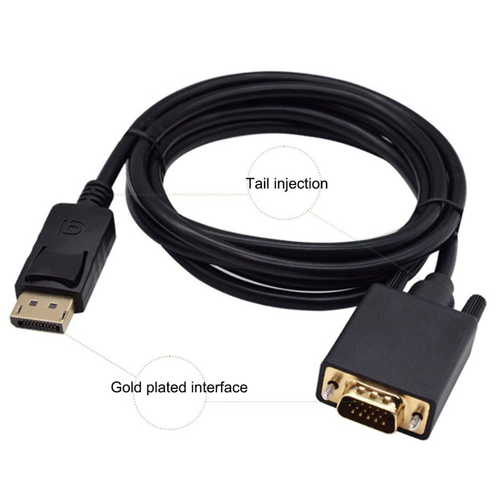 HX114 1.8m DP to VGA Conversion Cable 1080P HD High Speed Cord with Chip