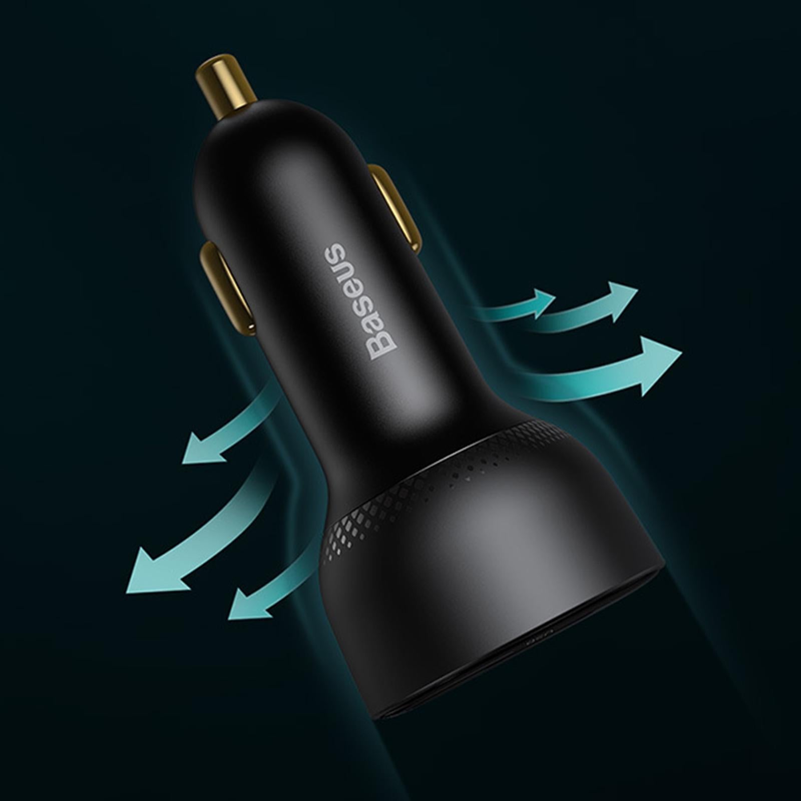 100W Type-C USB Dual Port Car Charger Metal Fast Charge LED Voltage Display
