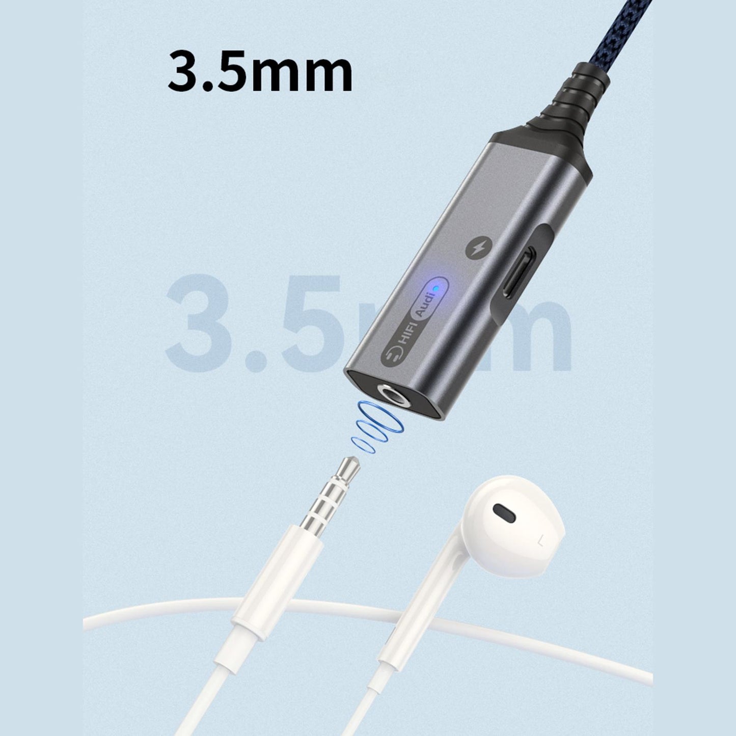 2 in 1 USB Type C to AUX Charger Adapter PD 60W Fast Charging MH339A Blue