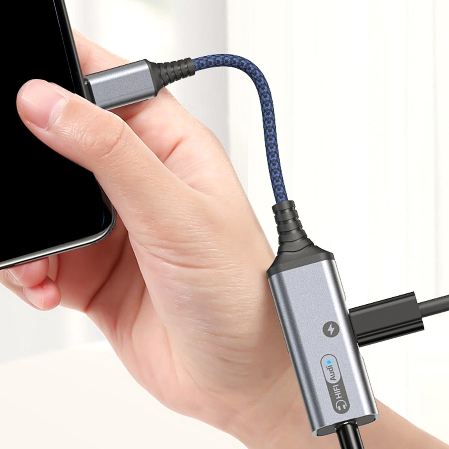 2 in 1 USB Type C to AUX Charger Adapter PD 60W Fast Charging MH338A Blue