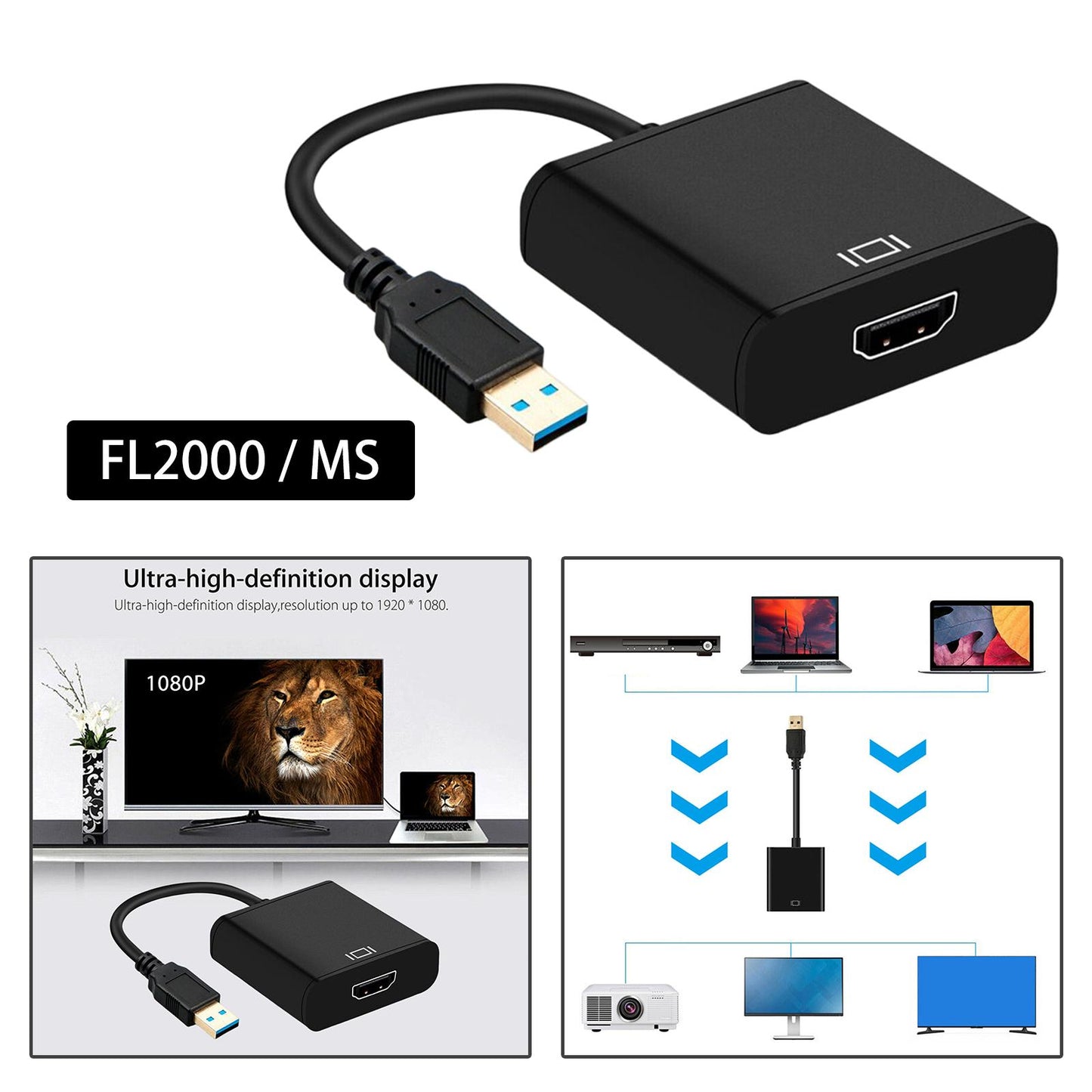 1080P 60Hz USB 3.0 to HDMI Audio Video Adapter Video Output for Laptop Imported chips