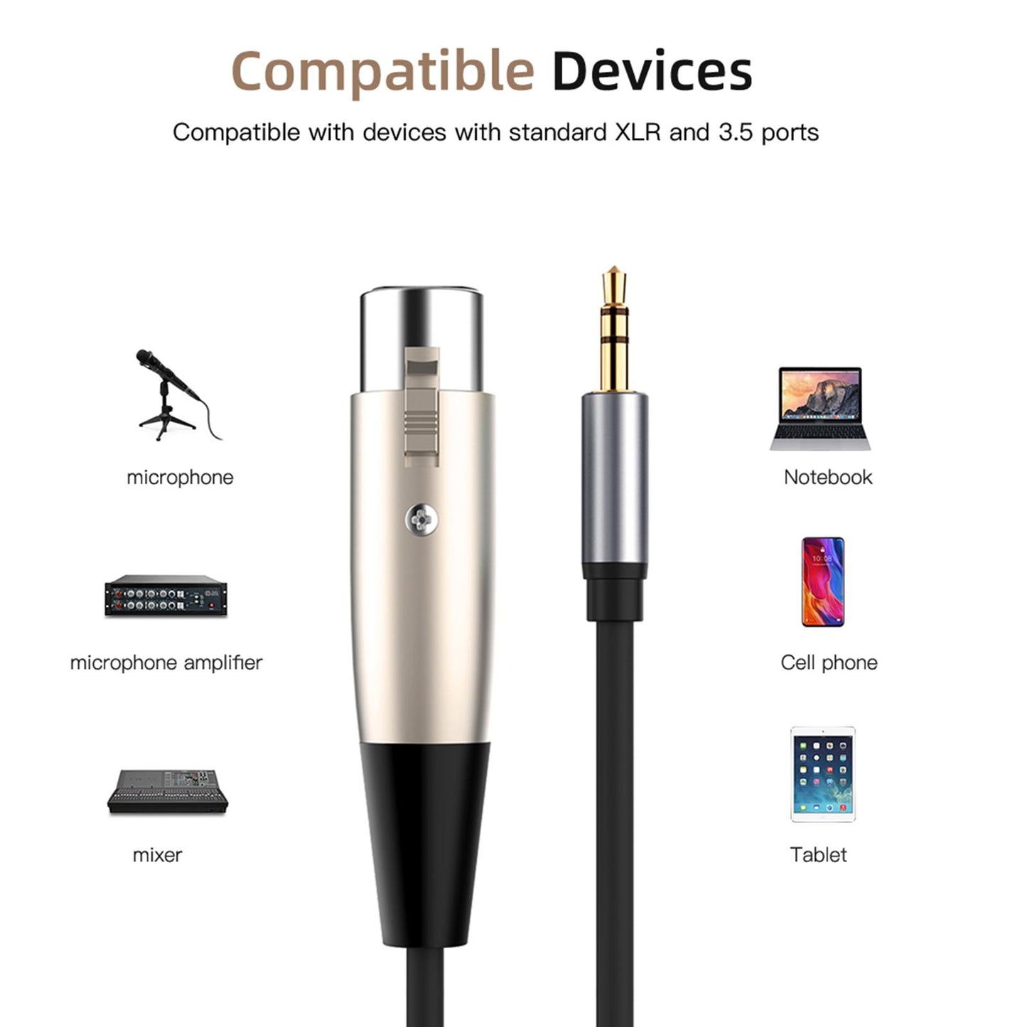 1.5M XLR to 3.5mm Cable Adapter Audio Cord for Notebook Mobile Phone Laptop