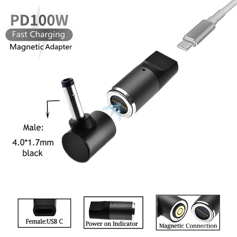 Uniqkart for Lenovo Ideapad Laptop Charging Adapter 100W Magnetic Type-C Female to 4.0mmx1.7mm Male Fast Charging Converter
