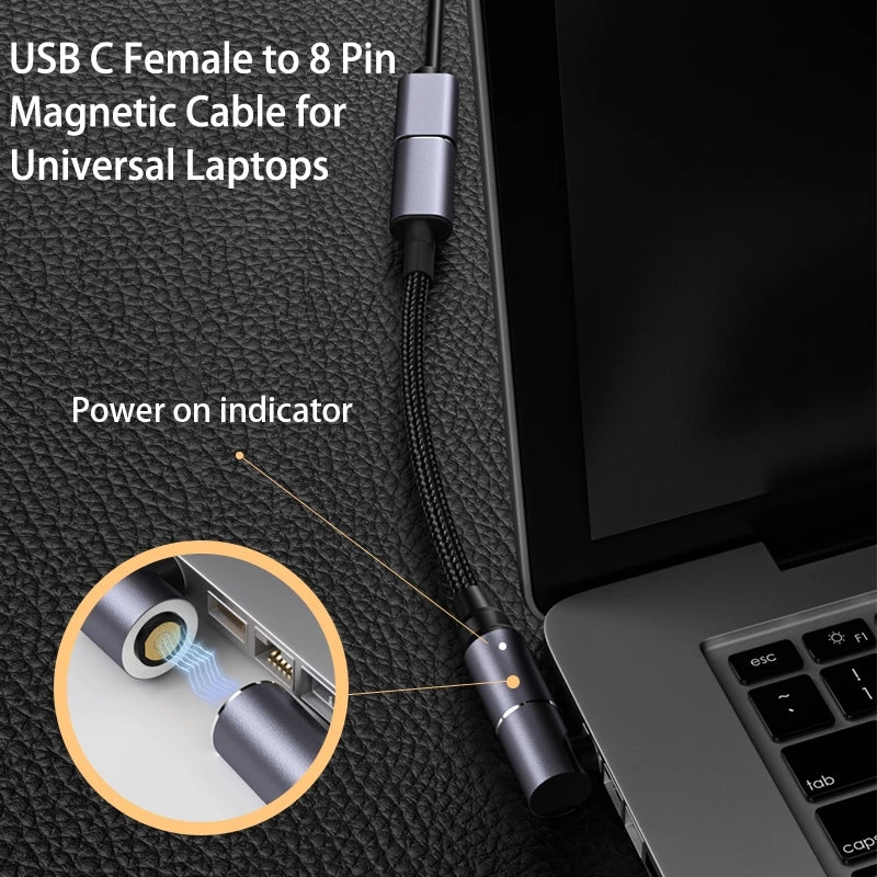 Uniqkart for Asus Acer LG Samsung Laptop Universal USB C Female to 3.0mm*1.1mm Male Magnetic Converter Cable Support 100W Fast Charging