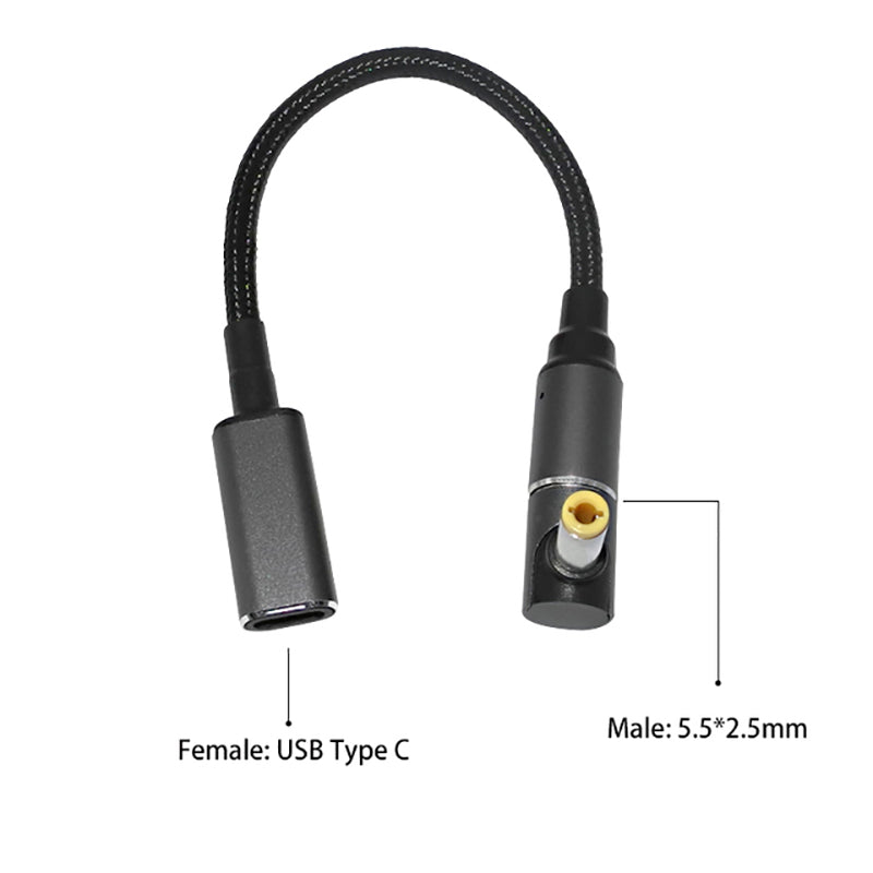 Uniqkart for Lenovo Asus Toshiba Universal Laptop Charger USB Type-C Female to 5.5mm*2.5mm Male Magnetic Converter Cable Support 100W Fast Charging