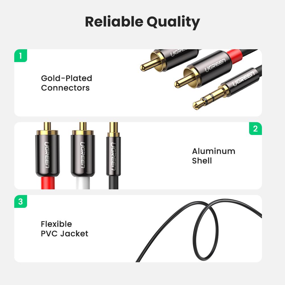 Uniqkart 2m 3.5mm to 2RCA Audio Auxiliary Adapter Stereo 3.5mm Splitter Cable AUX RCA Y Cord for Smartphone Speaker Tablet