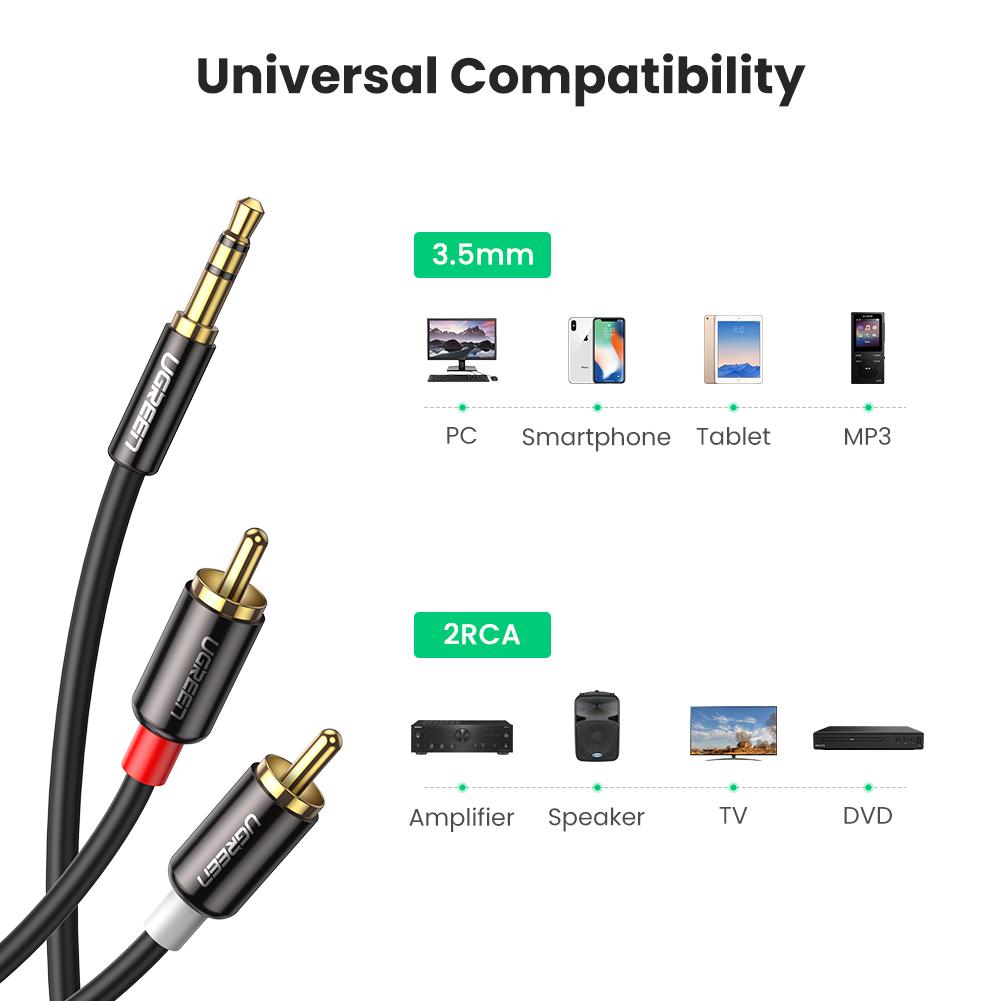 Uniqkart 10m AUX Cord for Smartphone Speaker Tablet 3.5mm to 2RCA Stereo Audio Auxiliary Adapter Y Splitter Cable