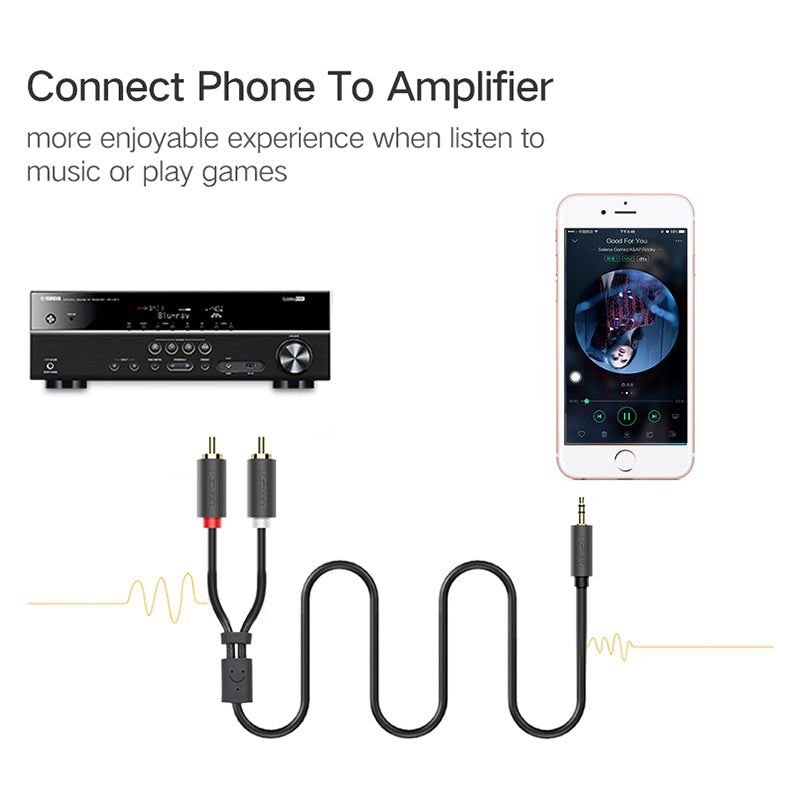 UGREEN 10516 8-Meter PVC Jacket Gold-Plated Connectors 3.5mm Male to 2RCA Male Stereo Audio Adapter Cord Y Splitter for Smartphones/Speakers/Tablets/HDTV/MP3 Players