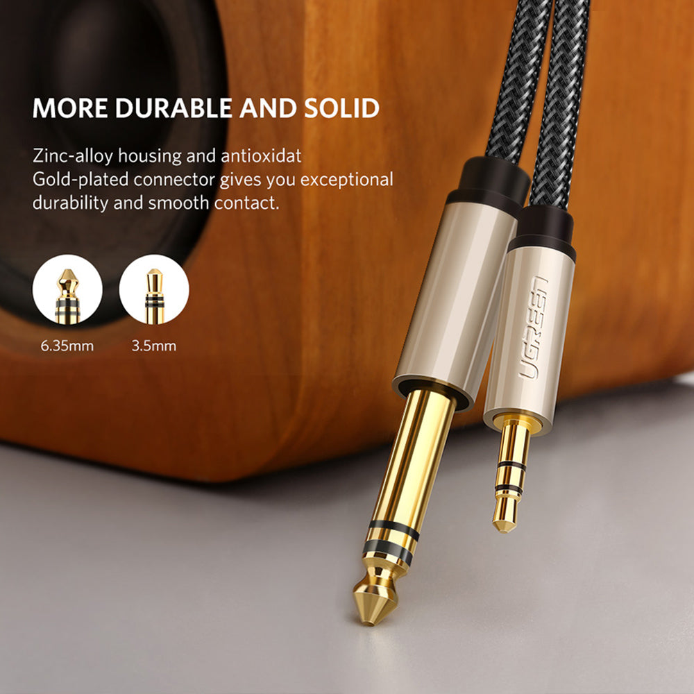 UGREEN 40803 1.5-Meter 3.5mm TRS (1/8 inch) Male to 6.35mm TS (1/4 inch) Male Stereo Headphone Jack Audio Adapter for Cellphones/Amplifiers/Home Theater