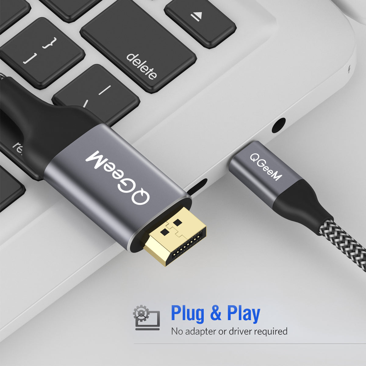 Uniqkart QG-UA13-12 Type-C Male to DP Male Adapter Nylon Braided USB-C to DP Converter Cable 4K/60Hz for Mobile Phones Computers 1.2m