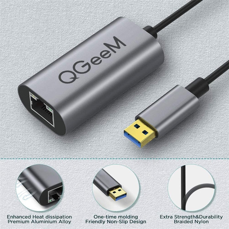 Uniqkart UA05-A USB 3.0 to Gigabit Ethernet Adapter USB to RJ45 LAN Wired Converter Compatible with Nintendo Switch Wii MacBook All USB Devices