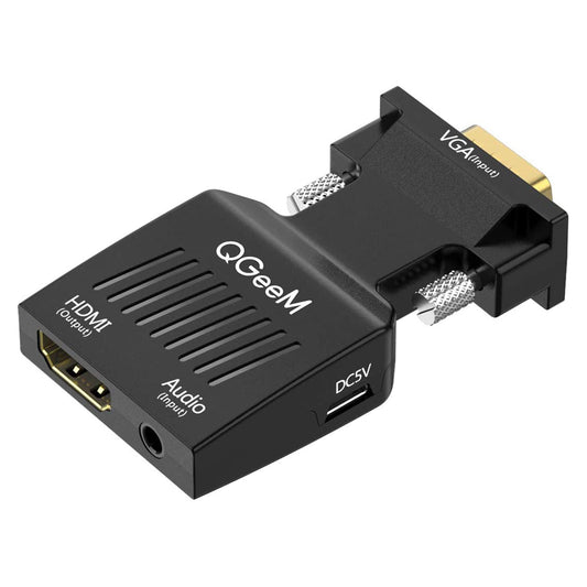 Uniqkart QG-HD12 VGA Male to HDMI Female Converter VGA to HDMI Adapter with 3.5mm Audio Jack Support PD Charging Audio Transmission 1080P/60Hz